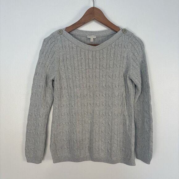 Talbots Women’s SP Sweater Cable Knit Light Gray Metallic Silver Pullover - Picture 1 of 6